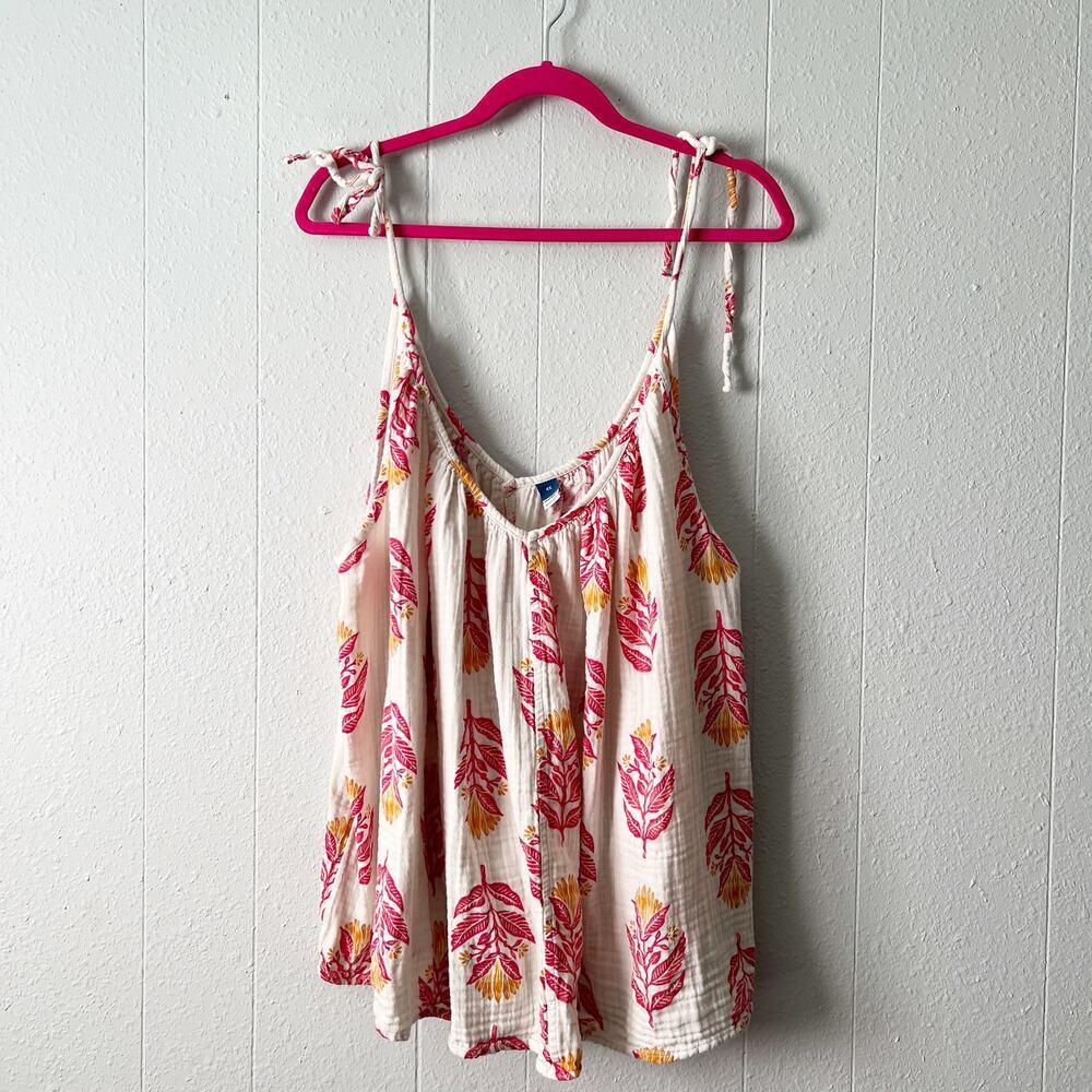 Old Navy Tank Top Womens 4X Floral Cotton Gauzy Tropical Relaxed Flowy Beachy